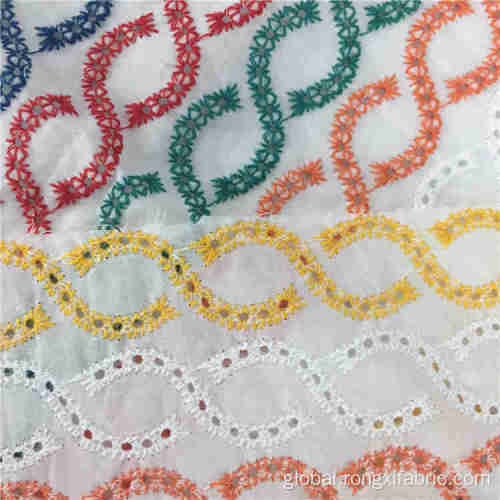 New Multi Color Embroidery Fabric Cotton embroidered quality multi color embroidery fabric cotton Factory